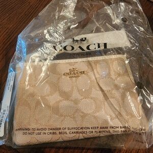 BRAND NEW COACH Gold Corner Zip Wristlet